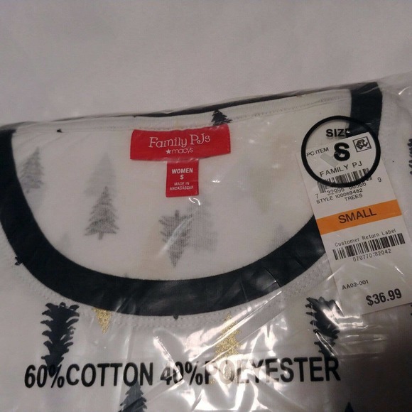 Family PJ's Womens Pajamas White Size Small Trees Top Pants Holiday Christmas - Picture 3 of 7